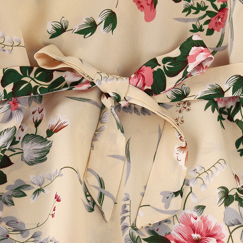 Kid Girl  Korean Long Sleeves Retro Autumn Flower Dresses