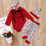 Baby Boy Suit Valentine's Day Print Halter 3 Pcs Sets