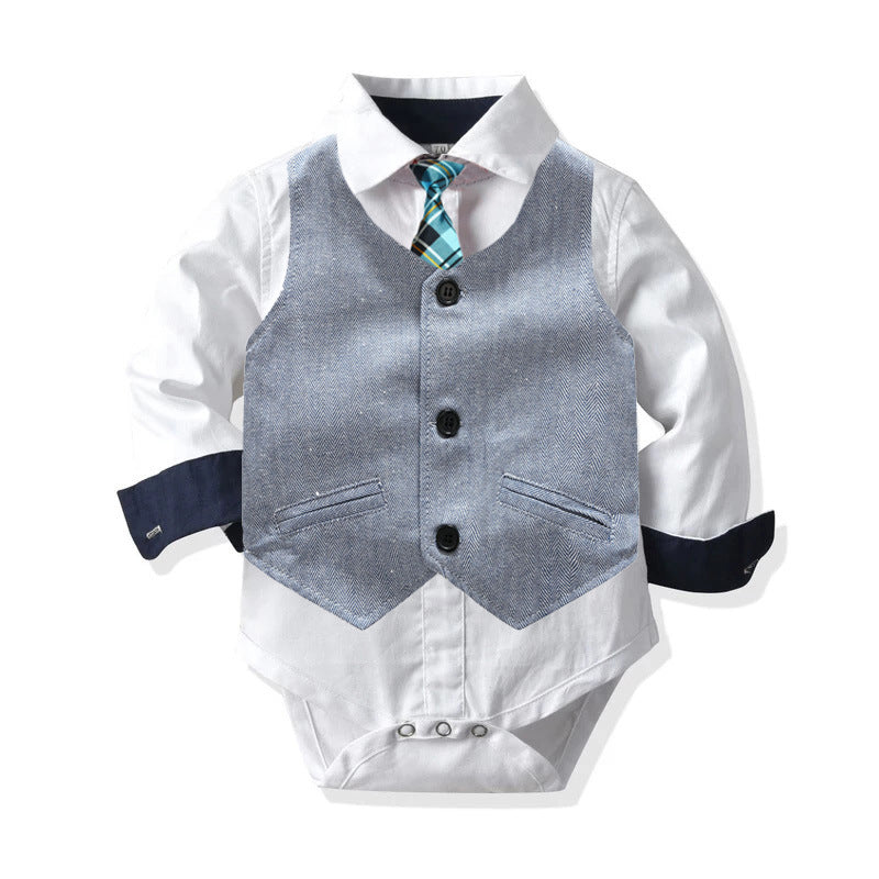 Baby Boy Suit Long Sleeve Climbing Gentleman Triangle 2 Pcs Sets
