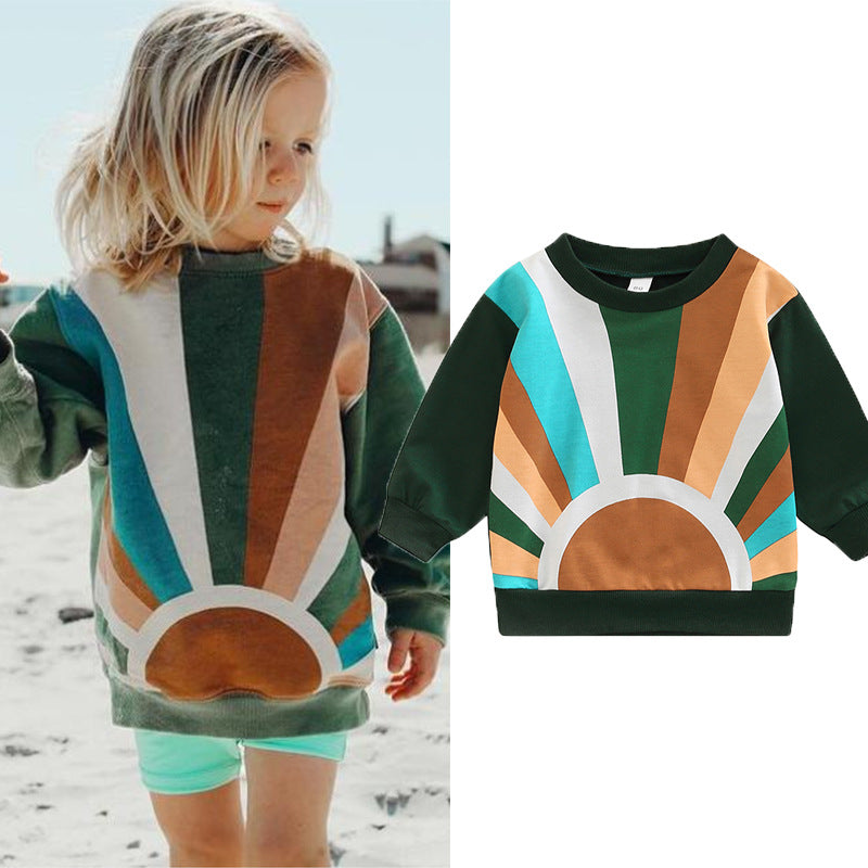 Autumn Kids Baby Girls Sweatshirt Sun Print Long Sleeve Sweaters Tops