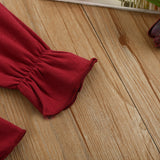 Baby Kid Girl Suit Valentine's Day Plaid Heart Top Bell Bottoms 2 Pcs Sets