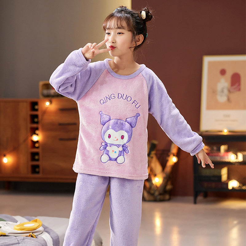 Kid Baby Girl Lovely Cartoon Long Sleeve Coral Velvet Autumn Pajamas