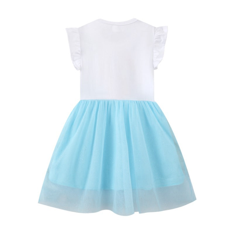Kid Baby Summer Patchwork Gauze Sleeveless Unicorn Casual Dresses