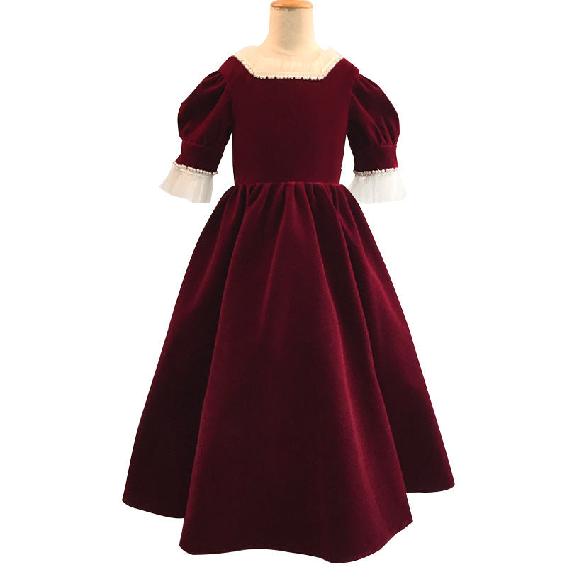 Kid Girls Velvet Thickened Princess Wedding Dress
