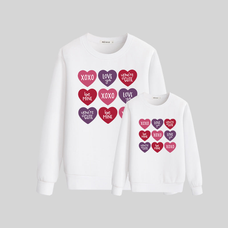 Family Matching Valentine Shirts Love Printed Mother-daughter Spring Tops