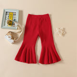 Kid Baby Girl Christmas Long Sleeve Letter Stripe Flare 2 Pcs Suits Sets