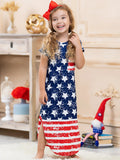 Family Matching Parent-child Mother Daughter Short Sleeve Flag Independence Dress