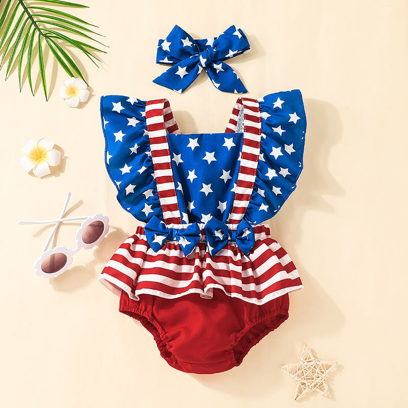 Baby Summer Festival Sleeveless Independence Day Striped Rompers
