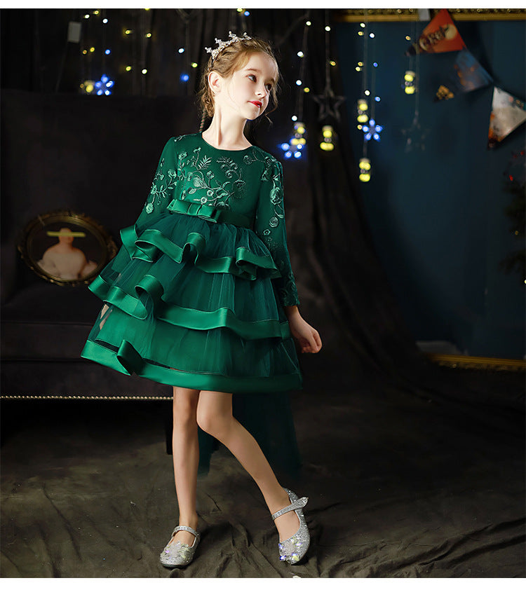 Kid Girl Flower Birthday Wedding Princess Long-sleeved Performance Dresses