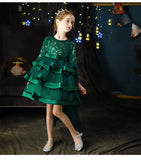 Kid Girl Flower Birthday Wedding Princess Long-sleeved Performance Dresses