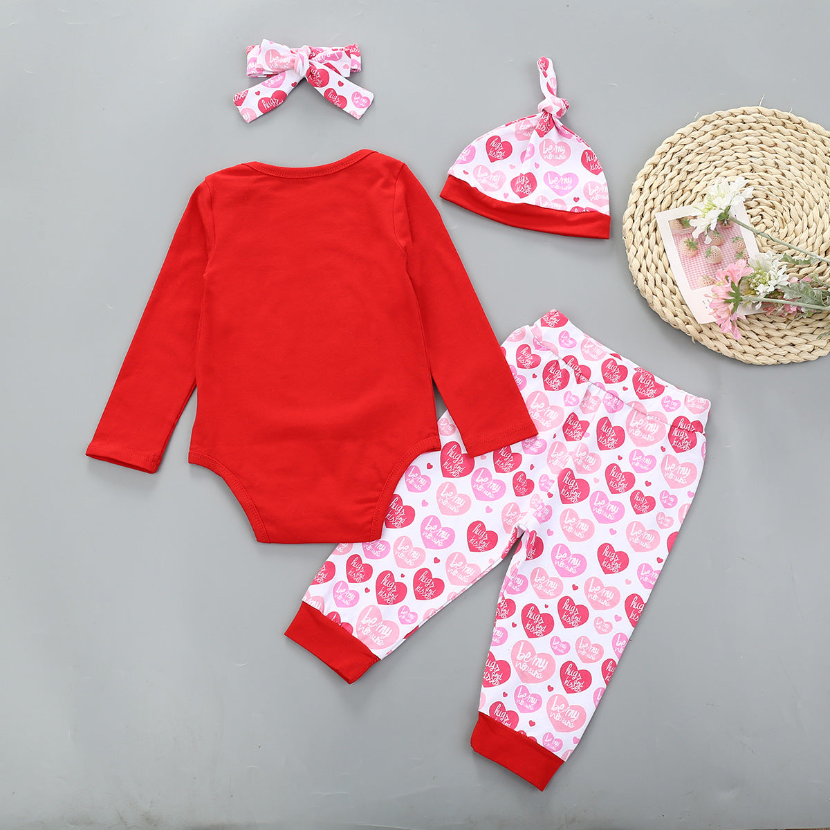 Baby Girl Valentine's Day Spring Infants Letter Long Sleeve Harding Heart 3 Pcs Sets