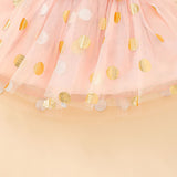 Baby Little Girl Letter Short Sleeved One-piece Suit Polka Dot Mesh Gauze 2 Pcs Sets