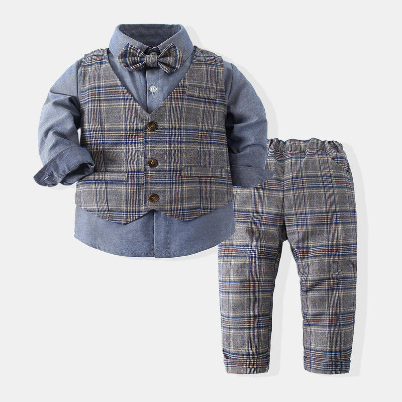 Kid Baby Boys Gentlemen Suit Long Sleeve Bow Tie 2 Pcs Set