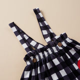 Infants Baby Girls Set Valentine's Day Long Sleeve Plaid Love Strap 2 Pcs Sets