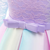 Kid Girl Christmas Gradual Long Sleeve Bow Lace Dress