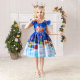 Christmas Kids Girl Cartoon Print Satin Dress