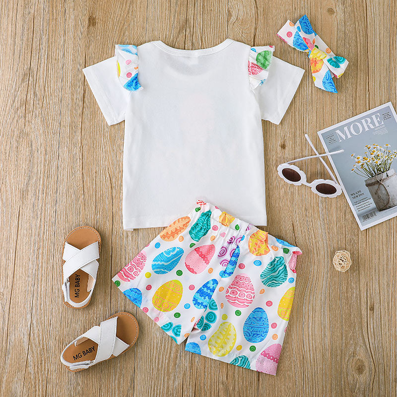 Summer Kid Baby Girls Short Sleeve Candy Color Letter 2 Pcs Set Suits
