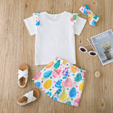 Summer Kid Baby Girls Short Sleeve Candy Color Letter 2 Pcs Set Suits