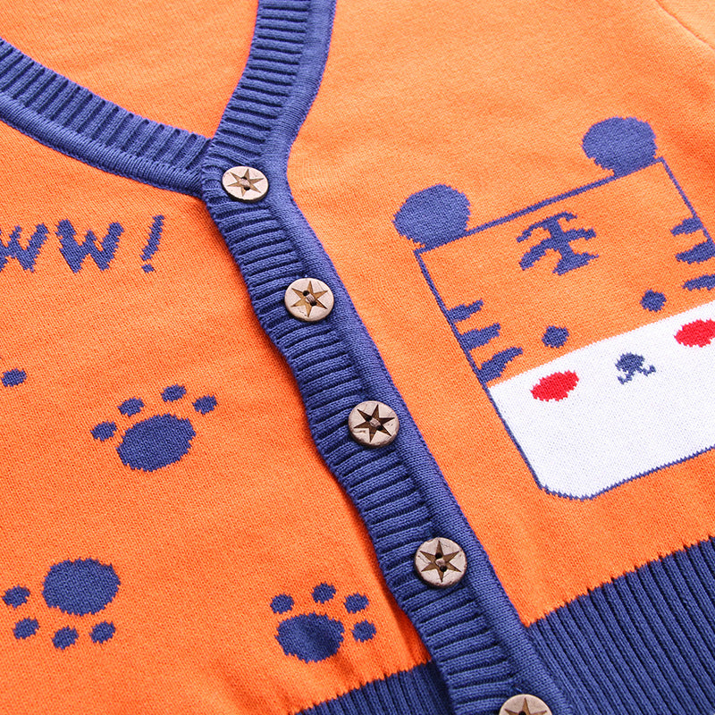 Kid Baby Boys Cardigan Tiger Open Button Lettered Sweaters
