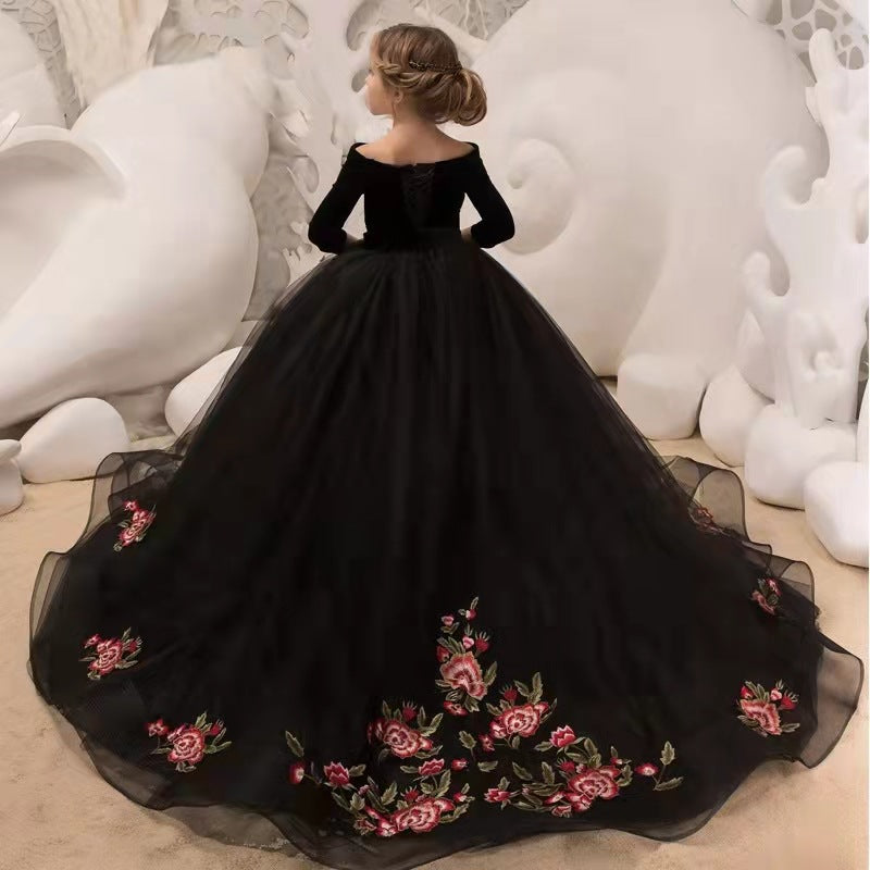 Kid Baby Girls Tuxedo Evening Sweet Embroidery Host Piano Dresses