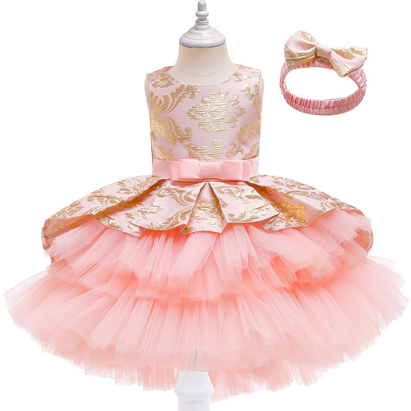 Kid Baby Girl Christmas Long Dress Bow Lace Evening Dress