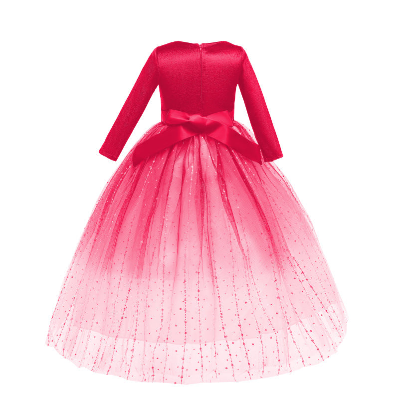 Kid Girl Long Sleeve Autumn Birthday Princess Piano Performance Dresses