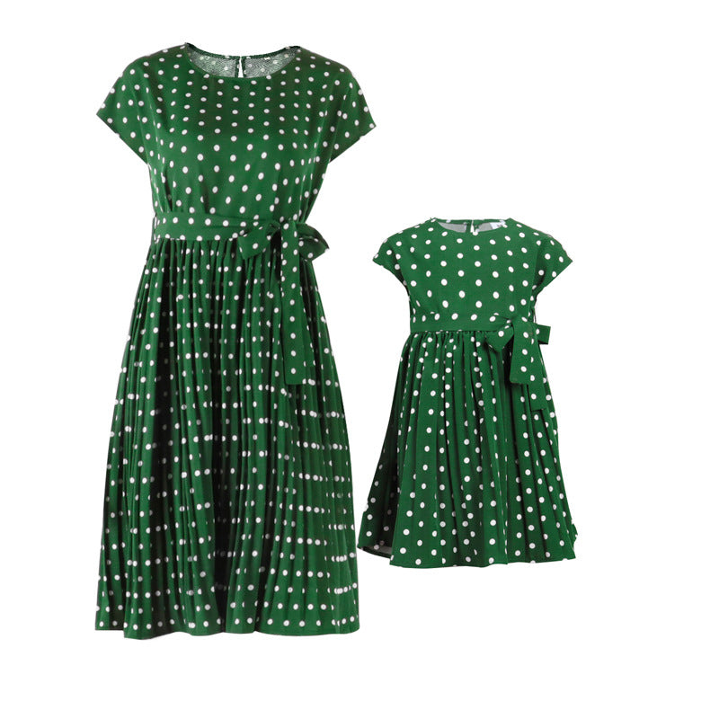Family Matching Mother Daughter Long Wave Point Holiday Elegant Dresses