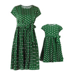 Family Matching Mother Daughter Long Wave Point Holiday Elegant Dresses