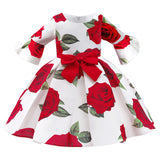 Kid Girl Foreign Trade Middle Sleeve Flower Christmas Dress