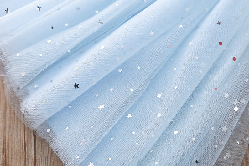 Kid Girl Princess Frozen Aisha Short Sleeve Patchwork Mesh Dress