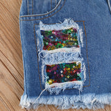 Kid Baby Girls Printed One-shoulder Jean Shorts 2 Pcs Sets