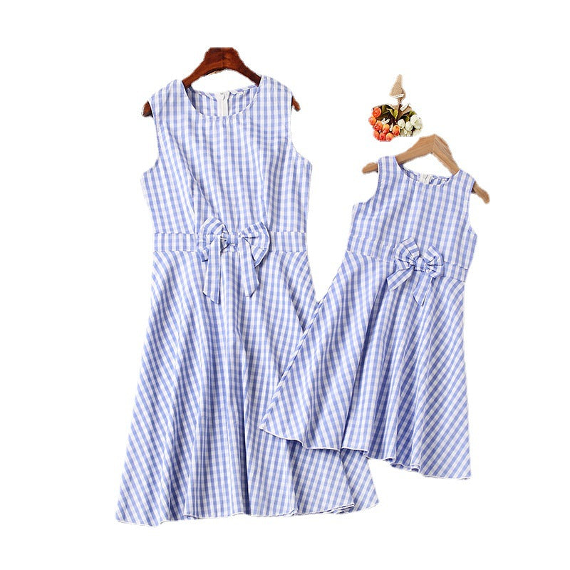 Family Matching Parent-child Bow-tie Plaid Dress