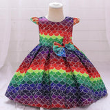 Kid Baby Girl Princess Rainbow Bow Small Flying Sleeve Piano Performance Dress