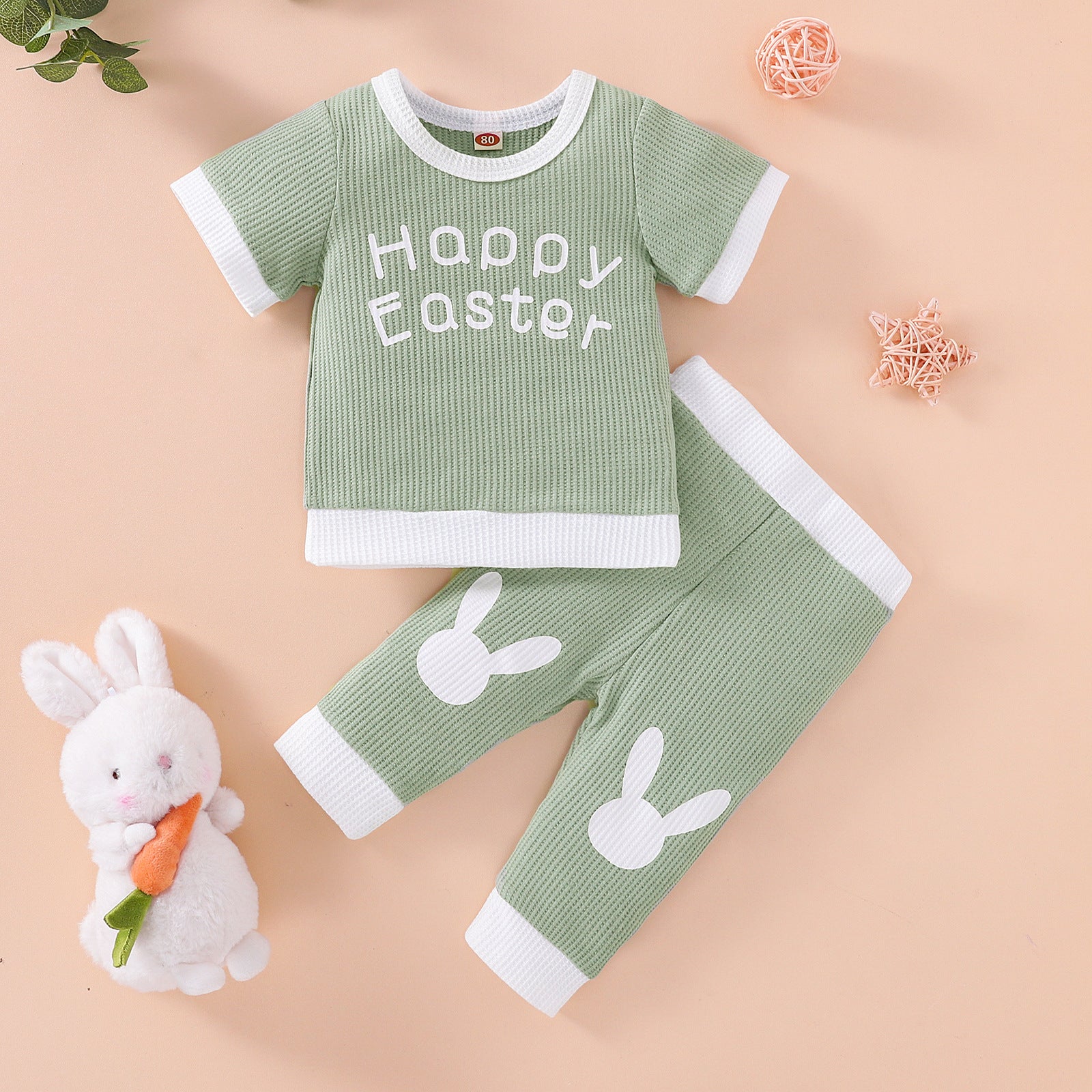 Easter Baby Suit Grid Offset Short Sleeve Rabbit 2 Pcs Sets