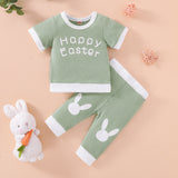 Easter Baby Suit Grid Offset Short Sleeve Rabbit 2 Pcs Sets