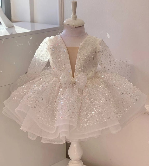 Kid Baby Girl Princess Pompous Gauze Flower Sequin Dresses