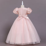 Kid Girl Bubble Sleeve Wedding Princess V-neck Dress