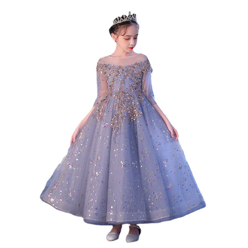 Kid Baby Girl Princess Spring Yarn Flower Wedding Piano Performance Dresses