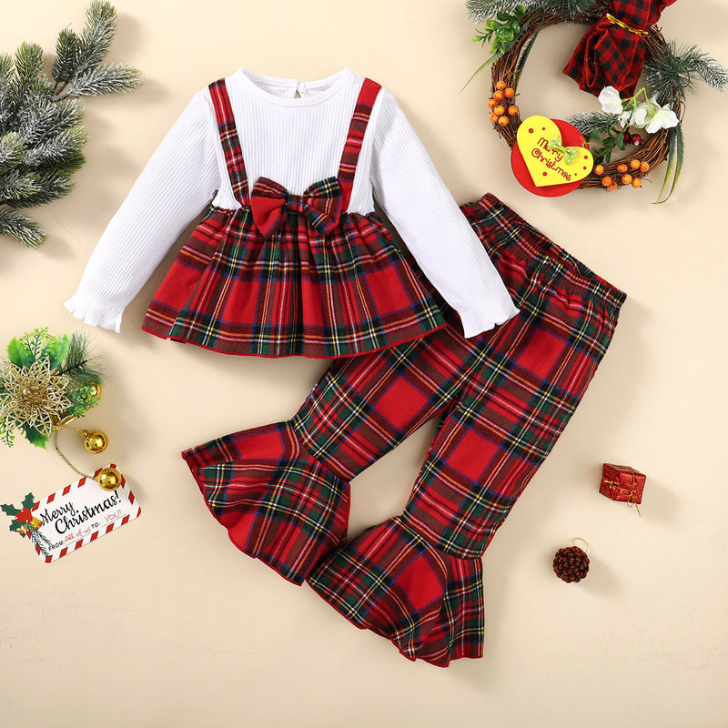 Kid Baby Girls Fall Winter Explosive Plaid Printed Christmas Sets 2 Pcs