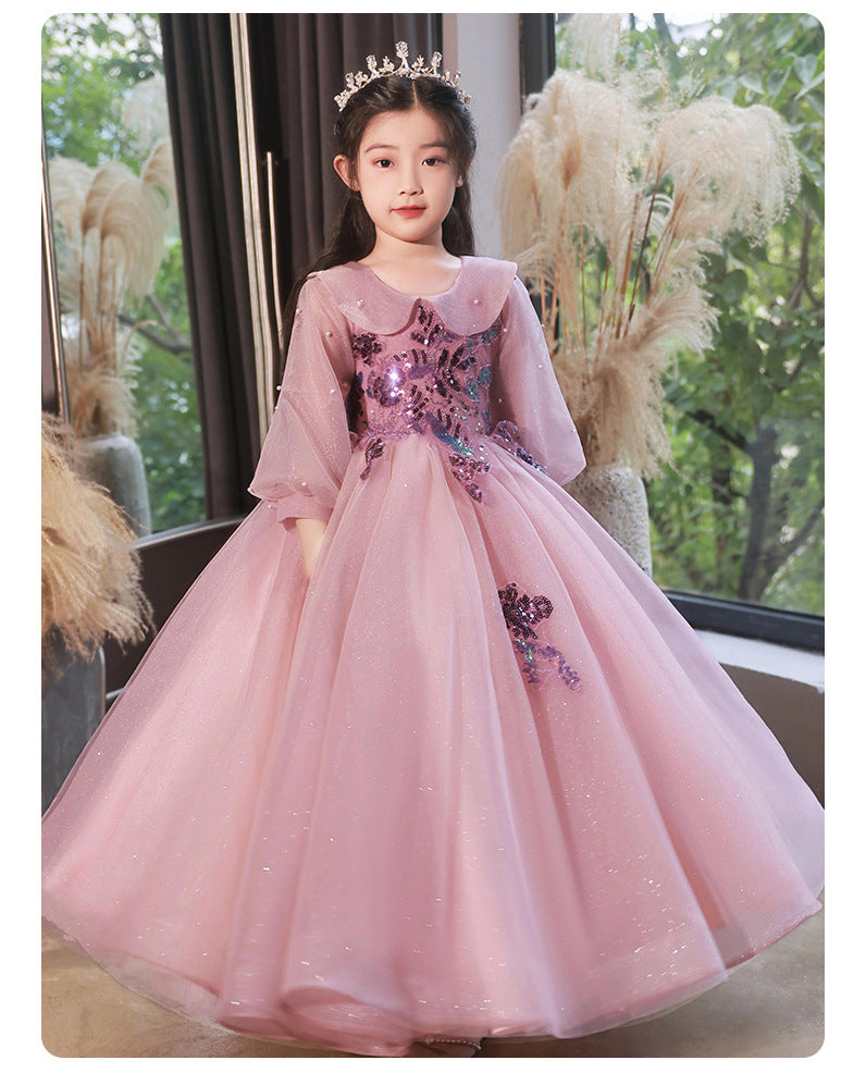 Kid Girl Long-sleeved Princess Flower Wedding Fairy Performance Dresses