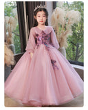 Kid Girl Long-sleeved Princess Flower Wedding Fairy Performance Dresses