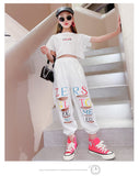 Kid Teenager Girls Summer Fashion Streetwear Ripped Cotton 2 Pcs Sets