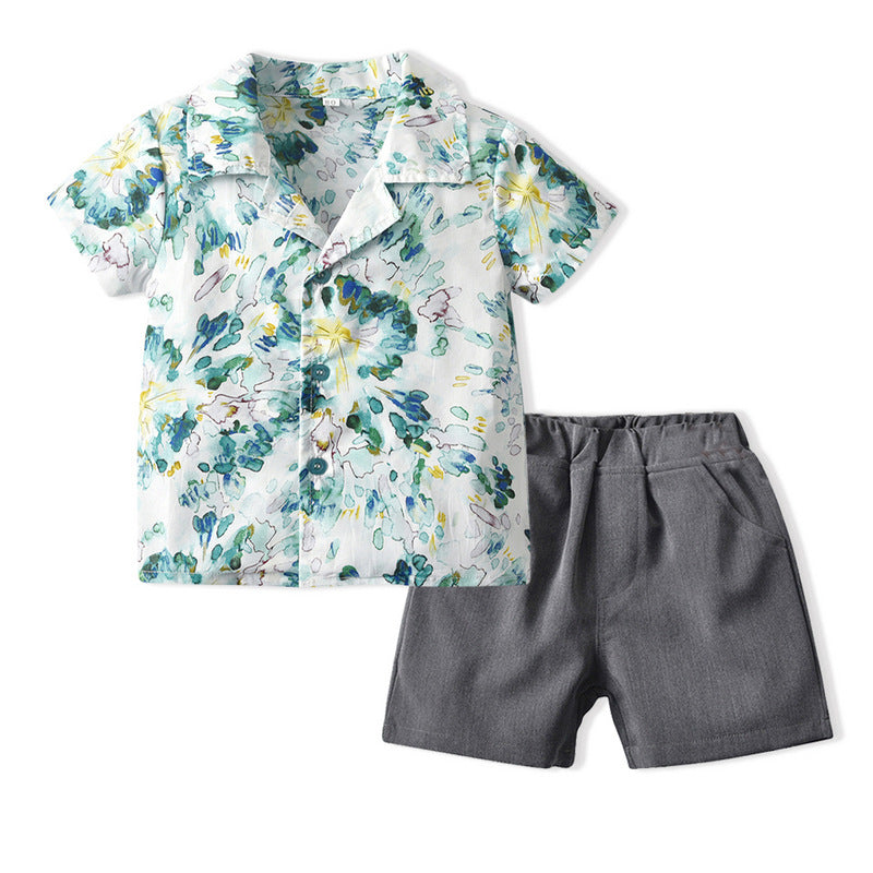 Kid Baby Girl Summer Lapel Short-sleeve Leisure Holiday 2 Pcs Set