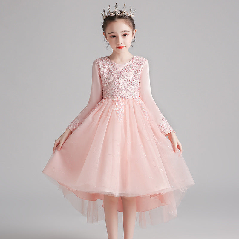 Kid Girls Awning Mesh Embroidery Princess Flower Dress