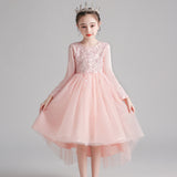 Kid Girls Awning Mesh Embroidery Princess Flower Dress