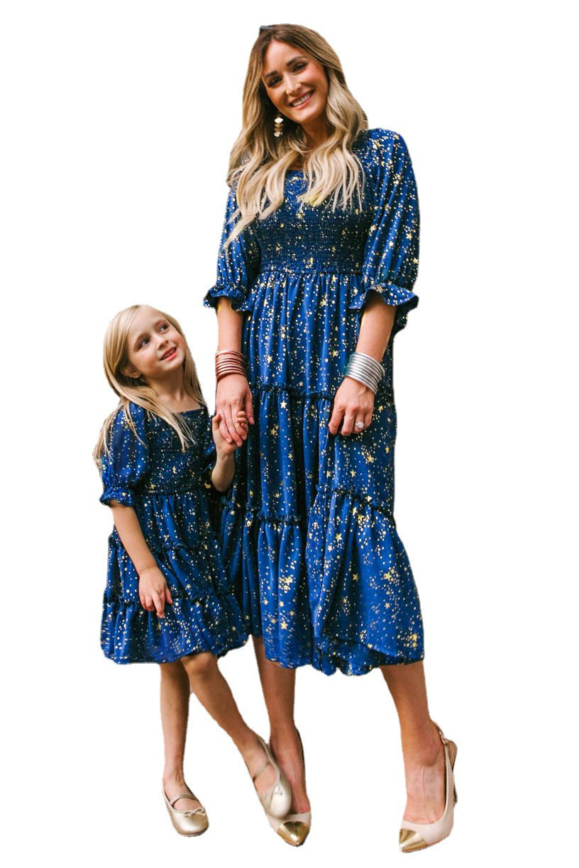 Family Matching Floral Digital Printed Summer Lantern Sleeve Dresses