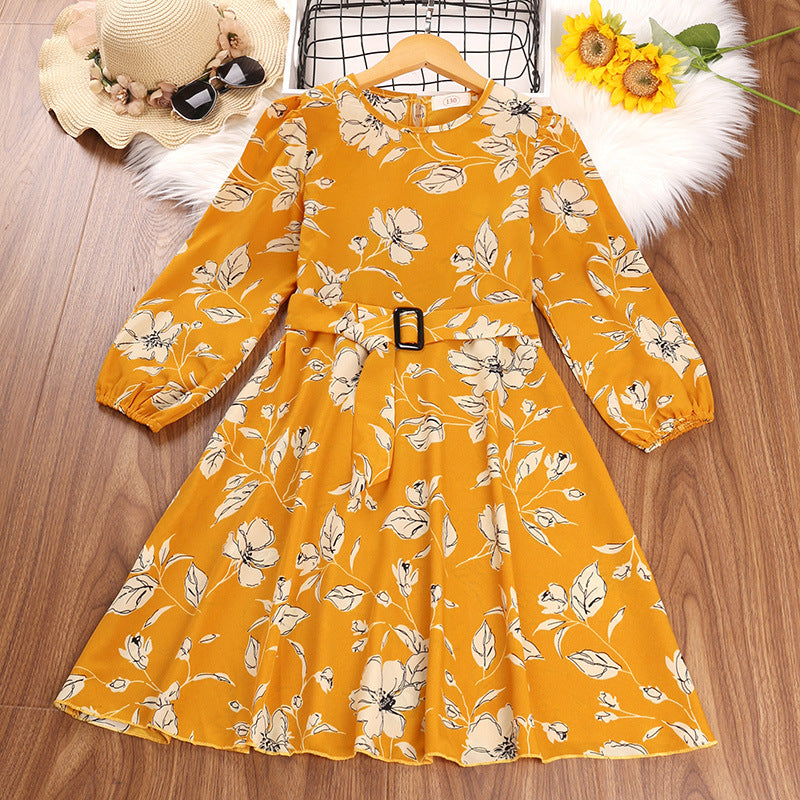 Kid Girl Princess Long Sleeve Flower Print Dresses