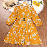 Kid Girl Princess Long Sleeve Flower Print Dresses