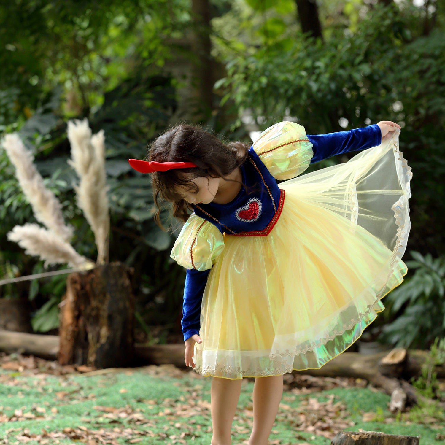 Kid Girl White Snow Princess Autumn Winter Bubble Sleeve Dresses