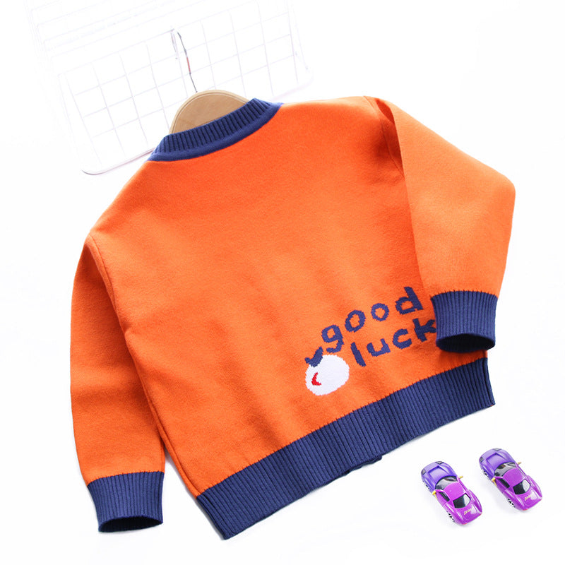 Kid Baby Boys Cardigan Tiger Open Button Lettered Sweaters